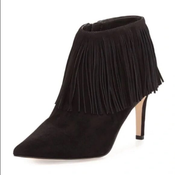 Sam Edelman Kandice Suede Fringe High Heel Booties Black Size 6 EUC - Picture 11 of 12